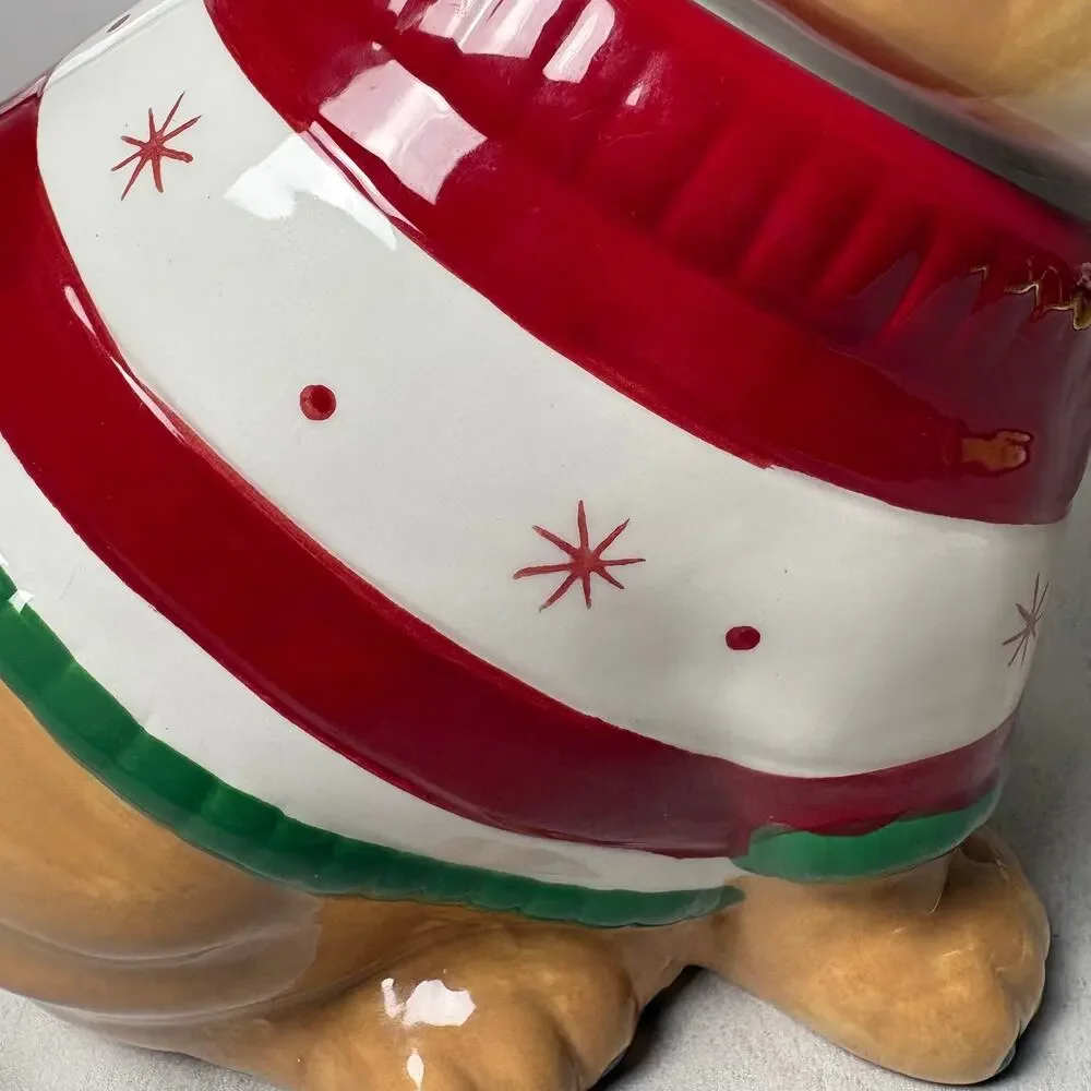 Sleigh Bell Bistro Holiday Hand-Painted Bulldog Ceramic Cookie Jar